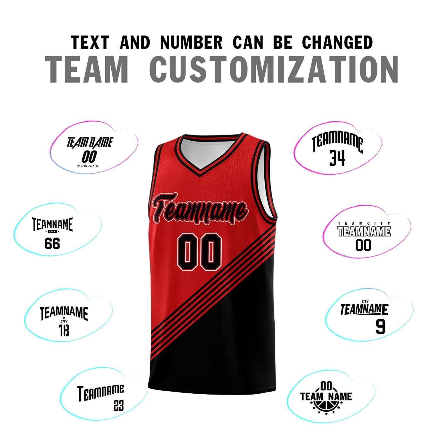 Custom Red Black Diagonal Stripes Color Block Sets Basketball Jersey | For Men,For Youth,Sublimation Printed,Perfect for Training,Perfect for Teams | KXKSHOP