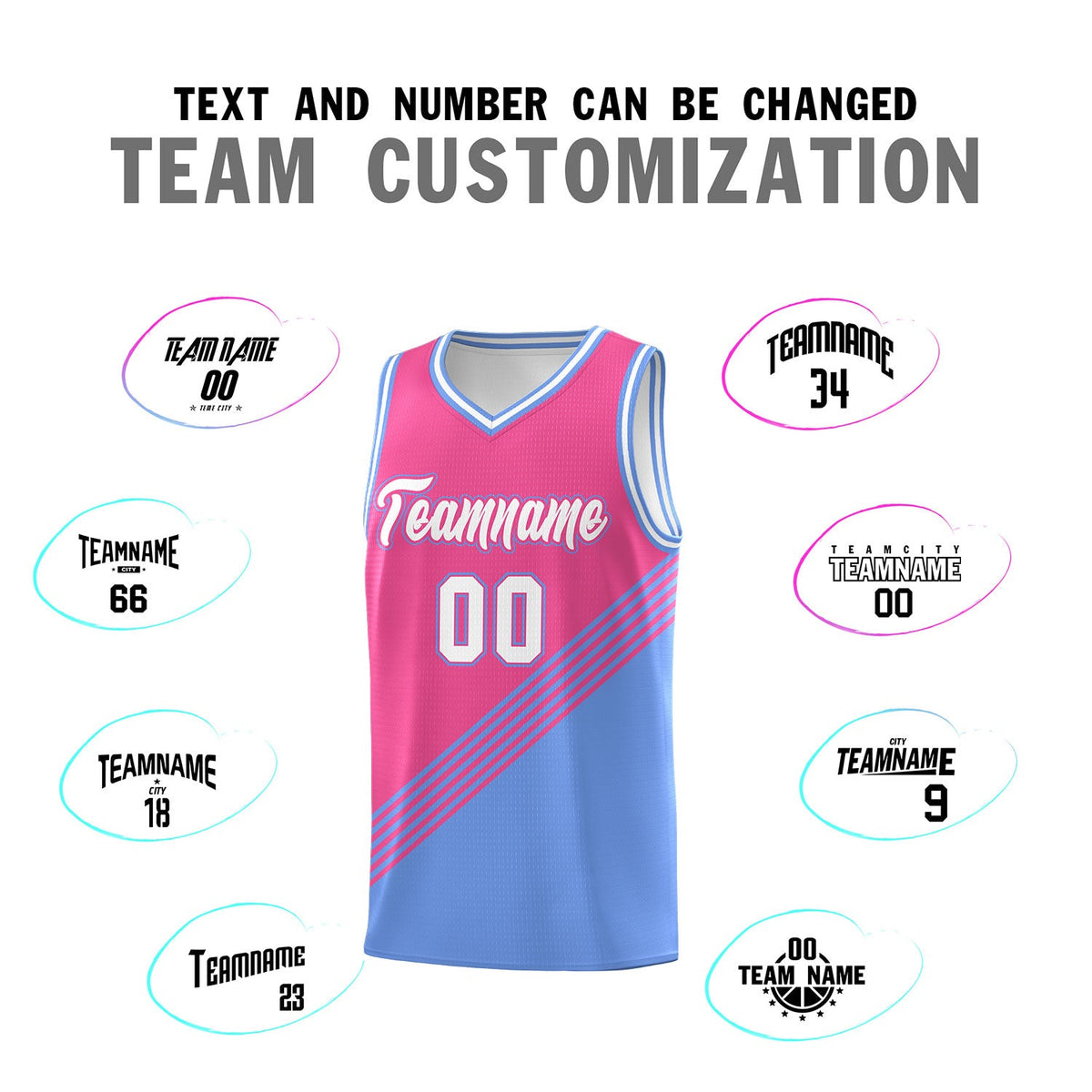 Custom Pink Light Blue White Diagonal Stripes Color Block Sets Basketball Jersey | For Men,For Youth,Sublimation Printed,Perfect for Training,Perfect for Teams | KXKSHOP