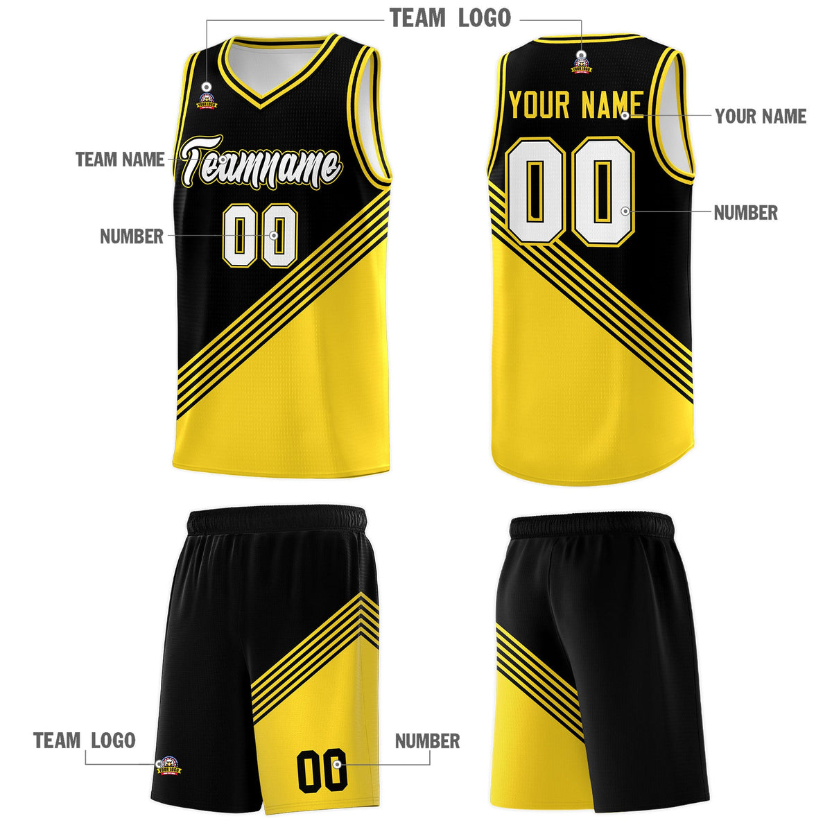 Custom Black Gold Diagonal Stripes Color Block Sets Basketball Jersey | For Men,For Youth,Sublimation Printed,Perfect for Training,Perfect for Teams | KXKSHOP