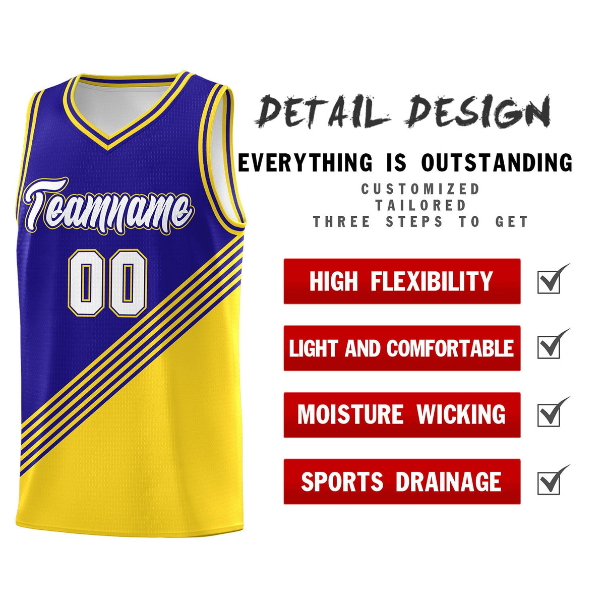 Custom Royal Blue Gold Diagonal Stripes Color Block Sets Basketball Jersey | For Men,For Youth,Sublimation Printed,Perfect for Training,Perfect for Teams | KXKSHOP