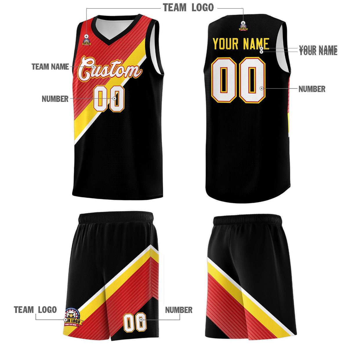 Custom Red Black Diagonal Stripes Color Block Sets Basketball Jersey | For Men,Perfect for Teams,Perfect for Coaches,Sublimation Printed,For Kid,For Youth | KXKSHOP