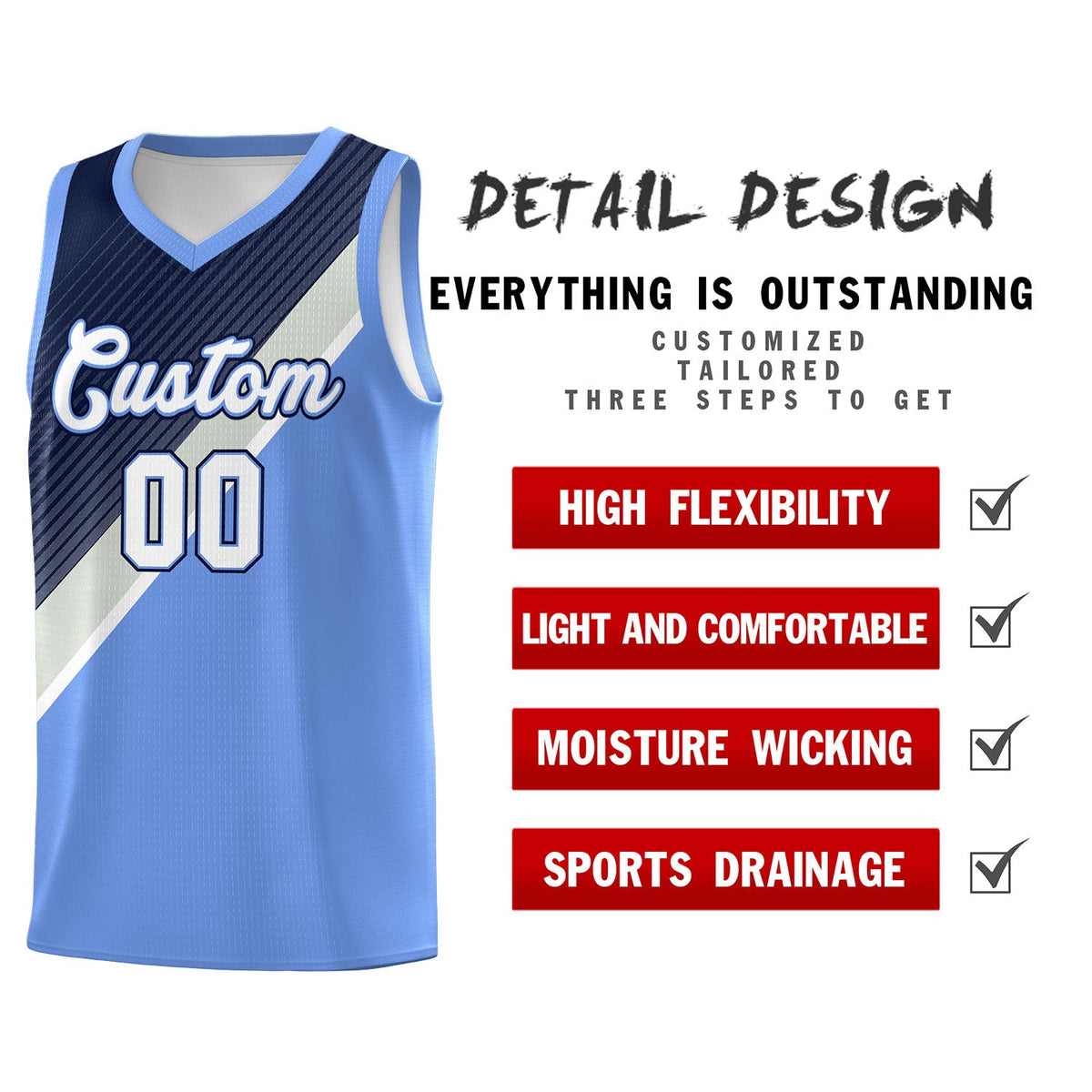 Custom Light Blue Navy Gray Diagonal Stripes Color Block Sets Basketball Jersey | For Men,Perfect for Teams,Perfect for Coaches,Sublimation Printed,For Kid,For Youth | KXKSHOP
