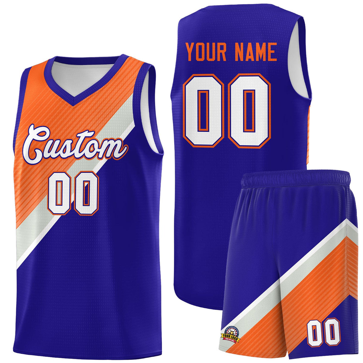Custom Royal Orange Gray Diagonal Stripes Color Block Sets Basketball Jersey | For Men,Perfect for Teams,Perfect for Coaches,Sublimation Printed,For Kid,For Youth | KXKSHOP