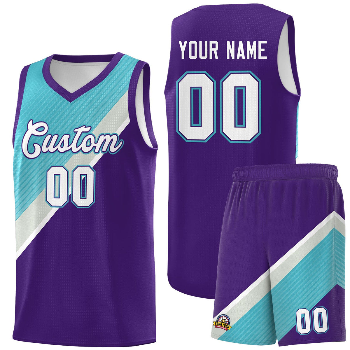 Custom Purple Sky Blue Gray Diagonal Stripes Color Block Sets Basketball Jersey | For Men,Perfect for Teams,Perfect for Coaches,Sublimation Printed,For Kid,For Youth | KXKSHOP