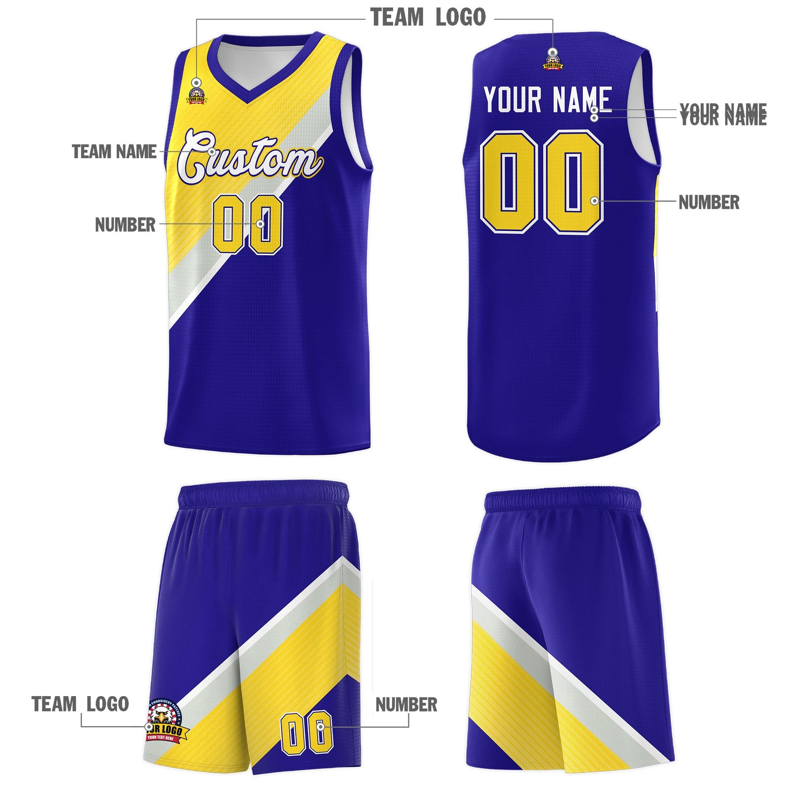 Custom Royal Gray Diagonal Stripes Color Block Sets Basketball Jersey | For Men,Perfect for Teams,Perfect for Coaches,Sublimation Printed,For Kid,For Youth | KXKSHOP