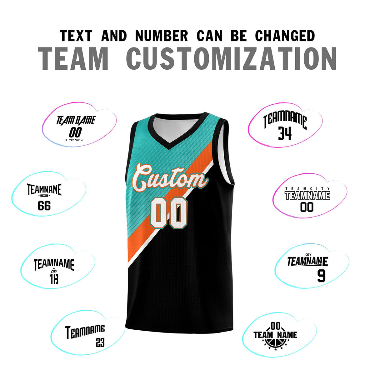 Custom Aqua Orange Black Diagonal Stripes Color Block Sets Basketball Jersey | For Men,Perfect for Teams,Perfect for Coaches,Sublimation Printed,For Kid,For Youth | KXKSHOP