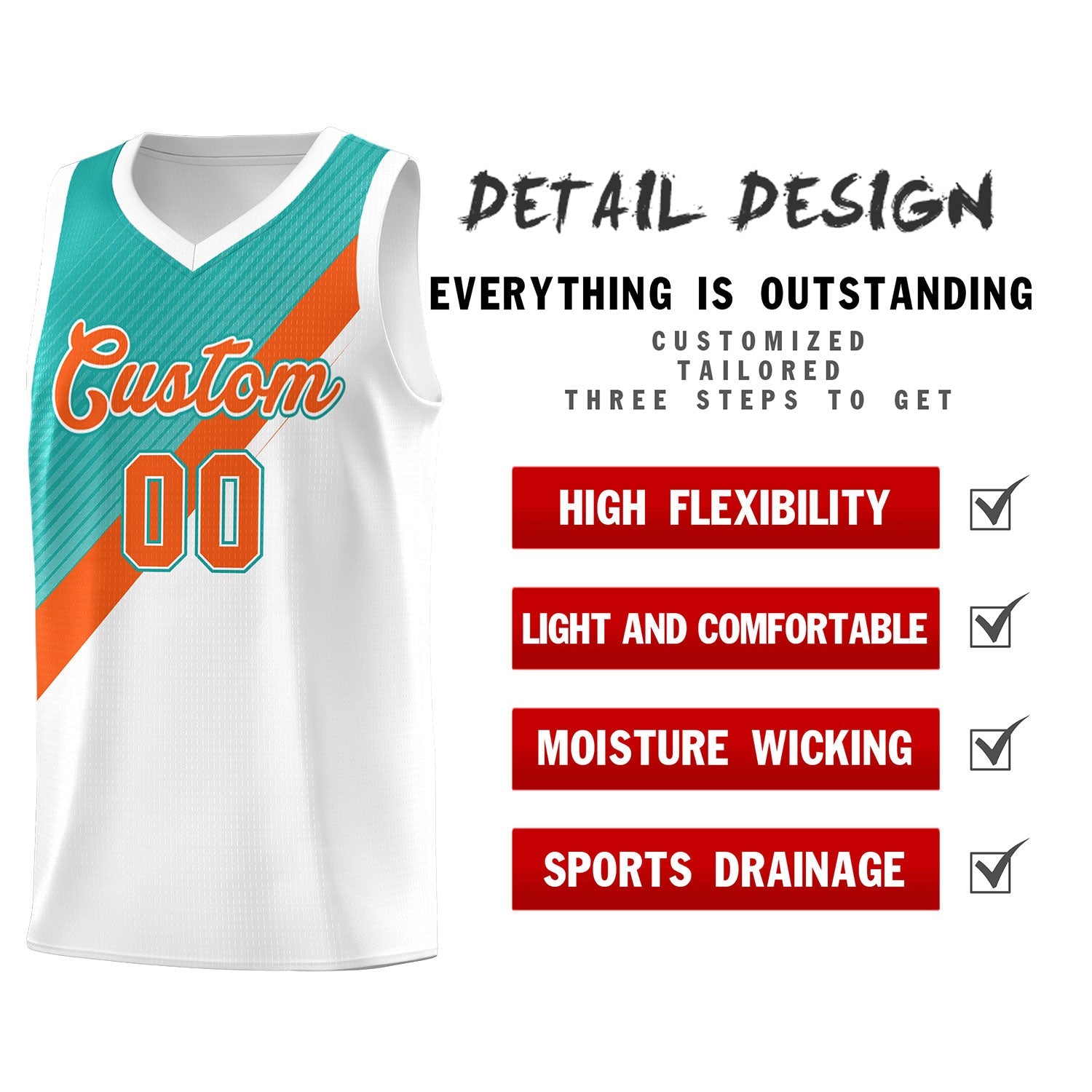 Custom Aqua Orange White Diagonal Stripes Color Block Sets Basketball Jersey | For Men,Perfect for Teams,Perfect for Coaches,Sublimation Printed,For Kid,For Youth | KXKSHOP