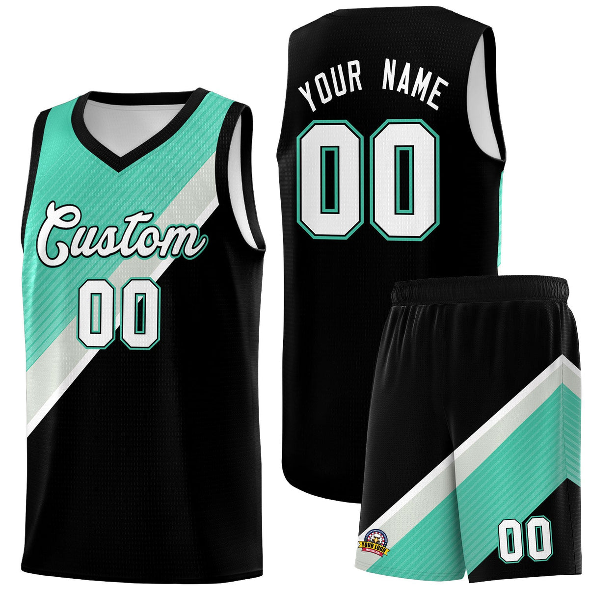 Custom Black Bright Green Gray Diagonal Stripes Color Block Sets Basketball Jersey | For Men,Perfect for Teams,Perfect for Coaches,Sublimation Printed,For Kid,For Youth | KXKSHOP