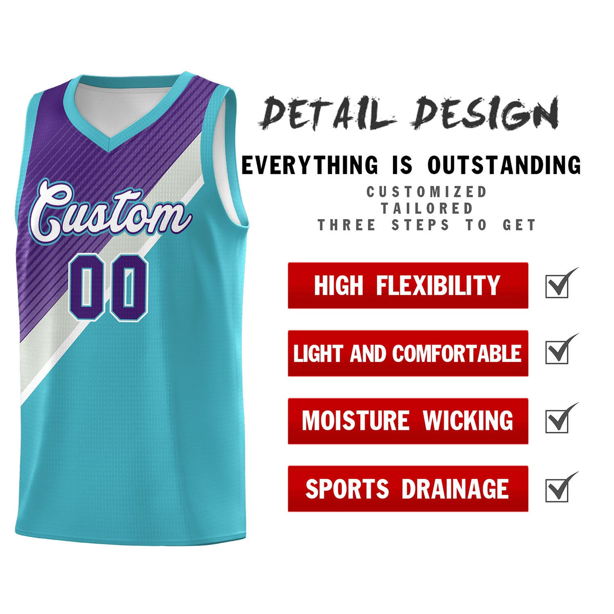 Custom Sky Blue Purple Gray Diagonal Stripes Color Block Sets Basketball Jersey | For Men,Perfect for Teams,Perfect for Coaches,Sublimation Printed,For Kid,For Youth | KXKSHOP