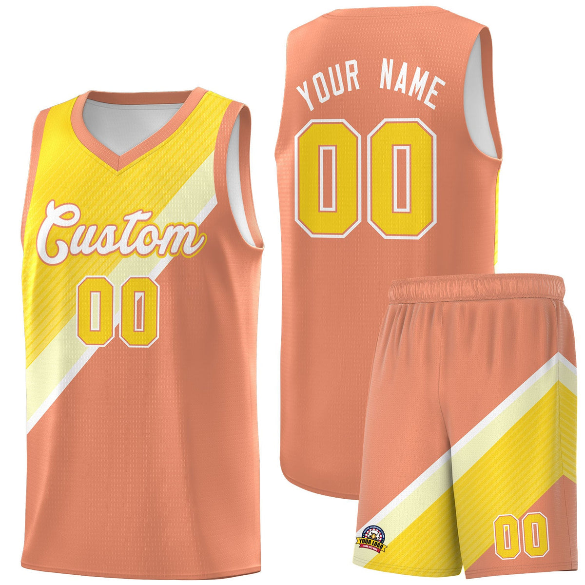 Custom Light Orange Diagonal Stripes Color Block Sets Basketball Jersey | For Men,Perfect for Teams,Perfect for Coaches,Sublimation Printed,For Kid,For Youth | KXKSHOP