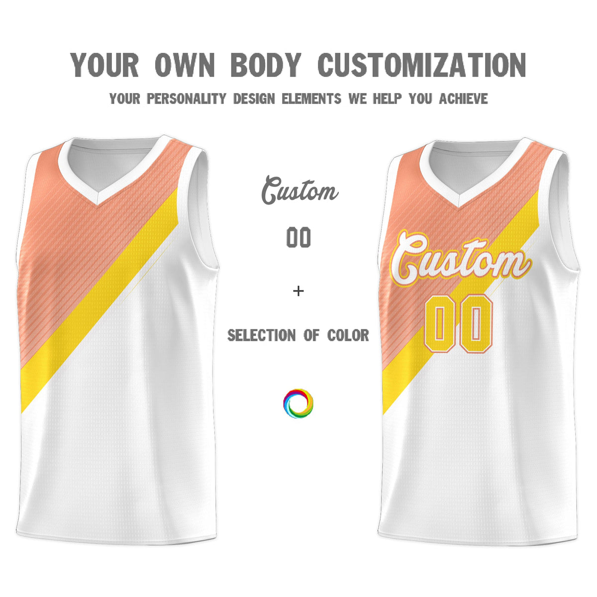 Custom White Light Orange Diagonal Stripes Color Block Sets Basketball Jersey | For Men,Perfect for Teams,Perfect for Coaches,Sublimation Printed,For Kid,For Youth | KXKSHOP