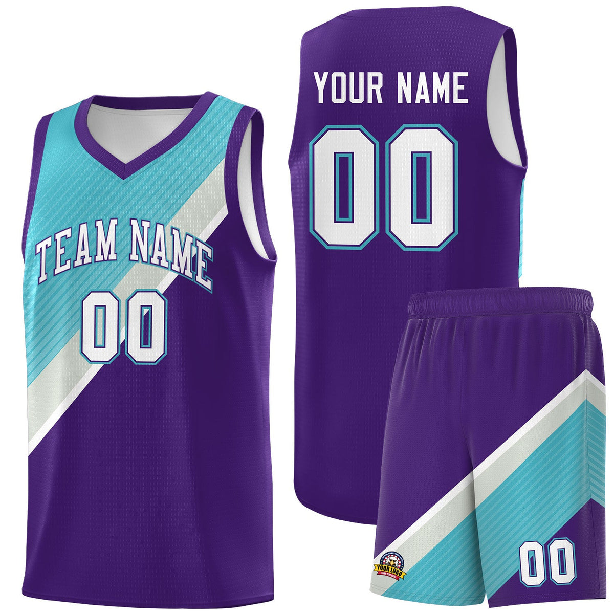 Custom Purple Sky Blue Gray Diagonal Stripes Color Block Sets Basketball Jersey | For Men,Perfect for Teams,Perfect for Coaches,Sublimation Printed,For Kid,For Youth | KXKSHOP