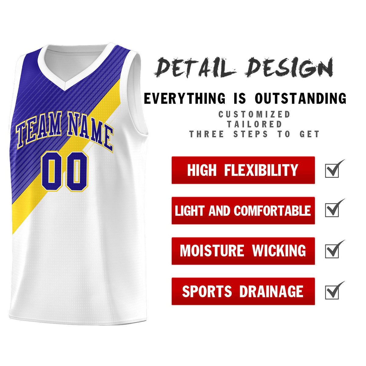 Custom White Royal Diagonal Stripes Color Block Sets Basketball Jersey | For Men,Perfect for Teams,Perfect for Coaches,Sublimation Printed,For Kid,For Youth | KXKSHOP