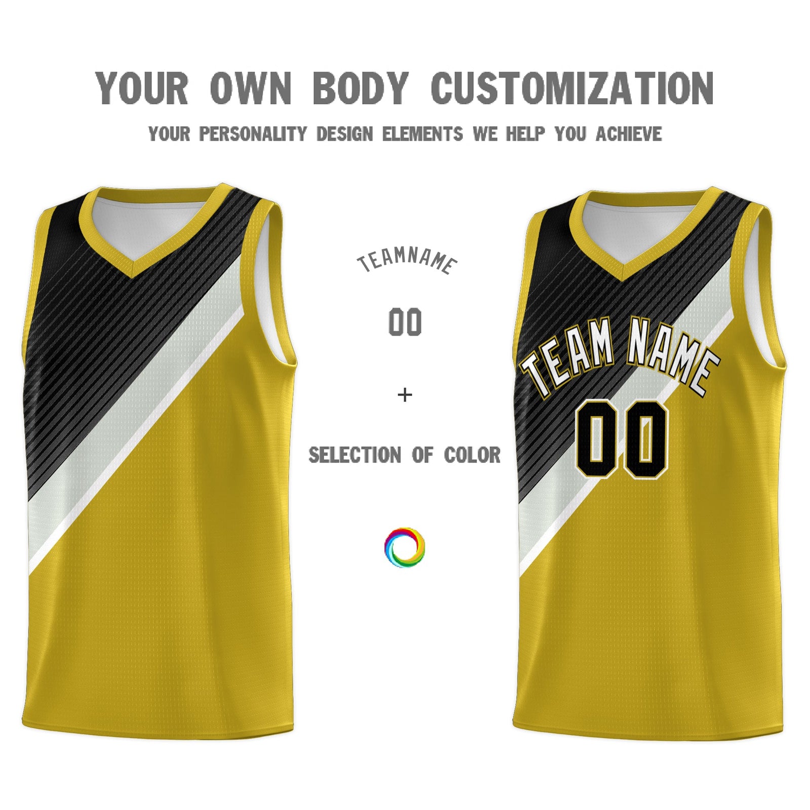 Custom Old Gold Black Gray Diagonal Stripes Color Block Sets Basketball Jersey | For Men,Perfect for Teams,Perfect for Coaches,Sublimation Printed,For Kid,For Youth | KXKSHOP