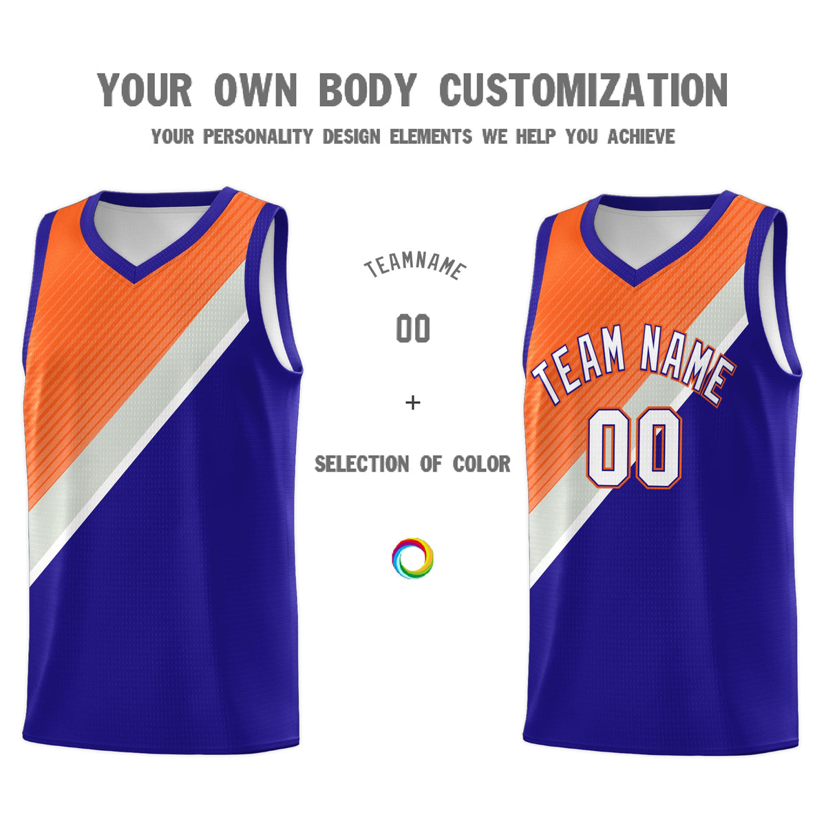 Custom Royal Orange Gray Diagonal Stripes Color Block Sets Basketball Jersey | For Men,Perfect for Teams,Perfect for Coaches,Sublimation Printed,For Kid,For Youth | KXKSHOP