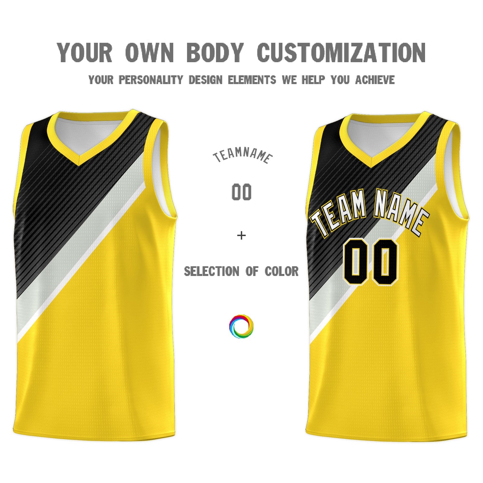 Custom Gold Black Gray Diagonal Stripes Color Block Sets Basketball Jersey | For Men,Perfect for Teams,Perfect for Coaches,Sublimation Printed,For Kid,For Youth | KXKSHOP