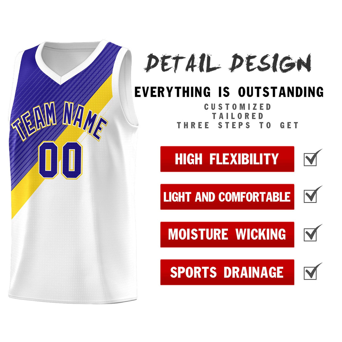 Custom White Royal Diagonal Stripes Color Block Sets Basketball Jersey | For Men,Perfect for Teams,Perfect for Coaches,Sublimation Printed,For Kid,For Youth | KXKSHOP