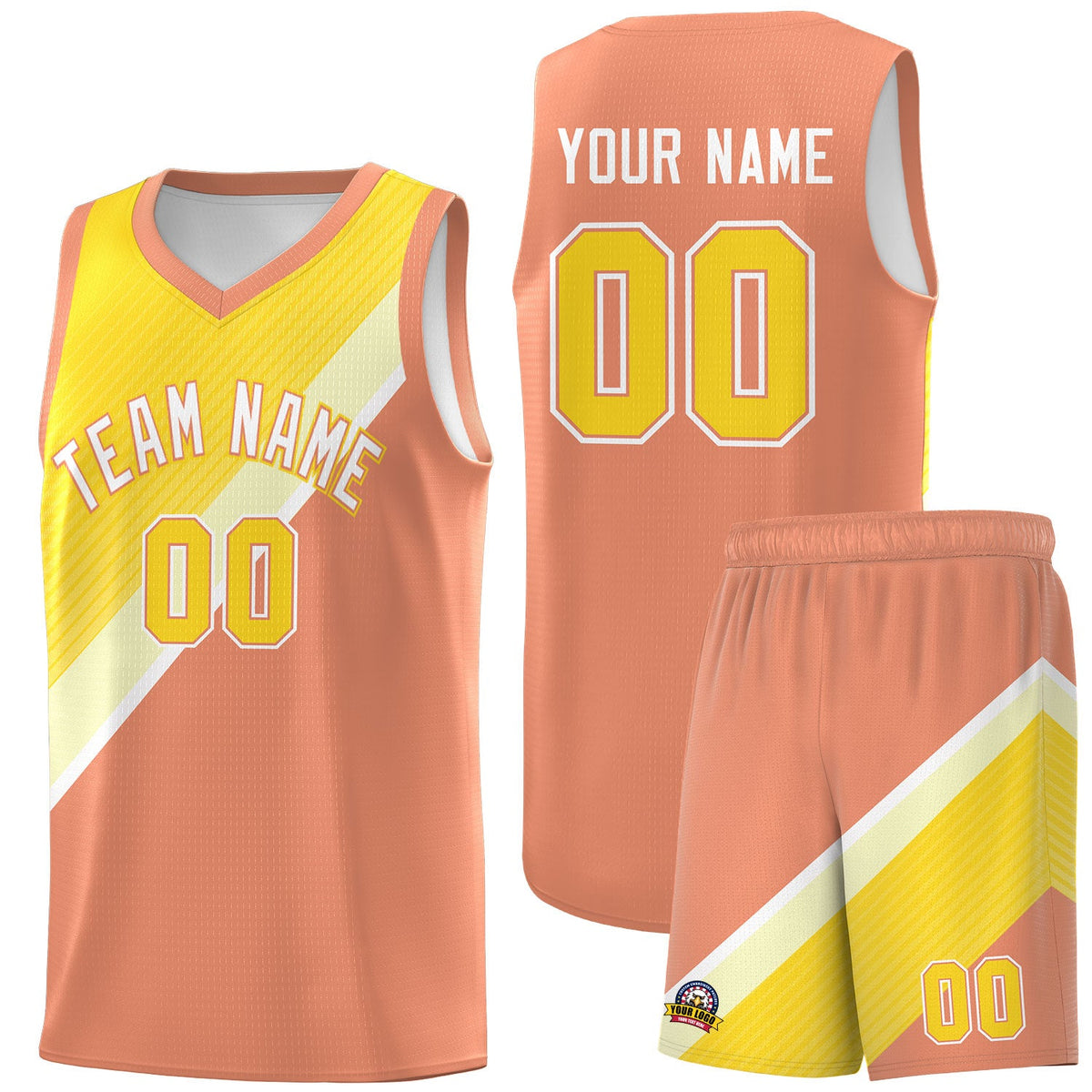 Custom Light Orange Diagonal Stripes Color Block Sets Basketball Jersey | For Men,Perfect for Teams,Perfect for Coaches,Sublimation Printed,For Kid,For Youth | KXKSHOP