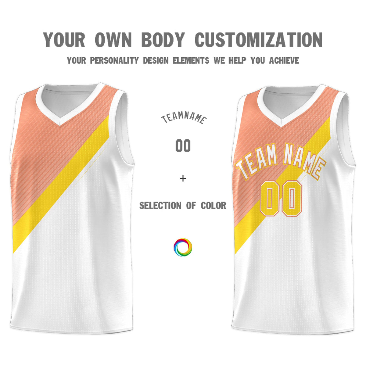 Custom White Light Orange Diagonal Stripes Color Block Sets Basketball Jersey | For Men,Perfect for Teams,Perfect for Coaches,Sublimation Printed,For Kid,For Youth | KXKSHOP