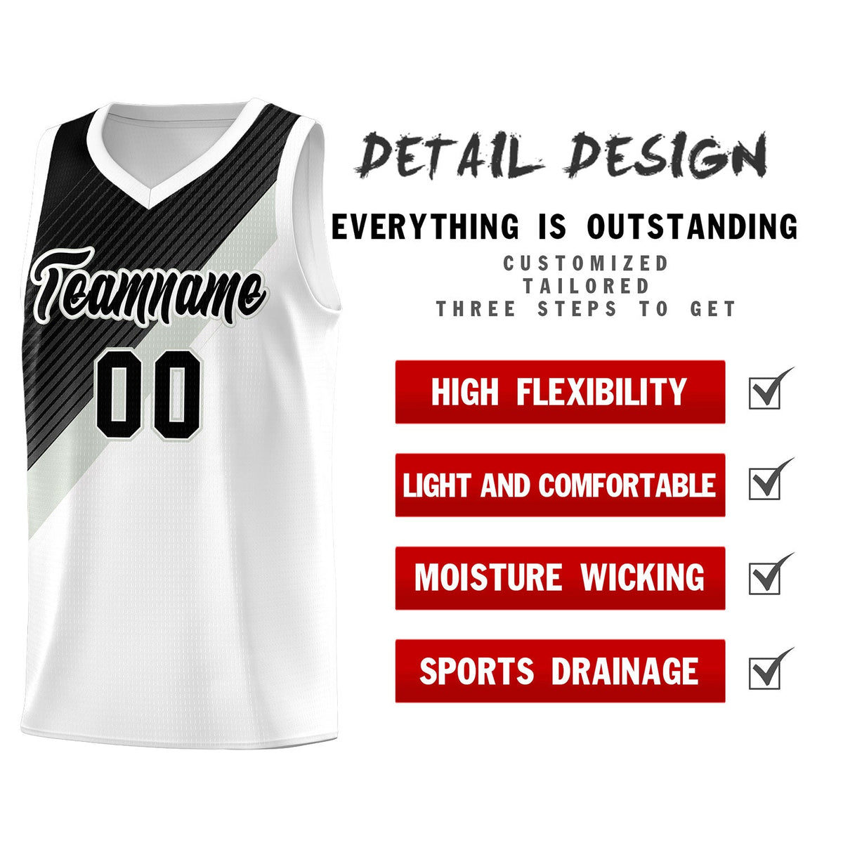 Custom White Black Gray Diagonal Stripes Color Block Sets Basketball Jersey | For Men,Perfect for Teams,Perfect for Coaches,Sublimation Printed,For Kid,For Youth | KXKSHOP