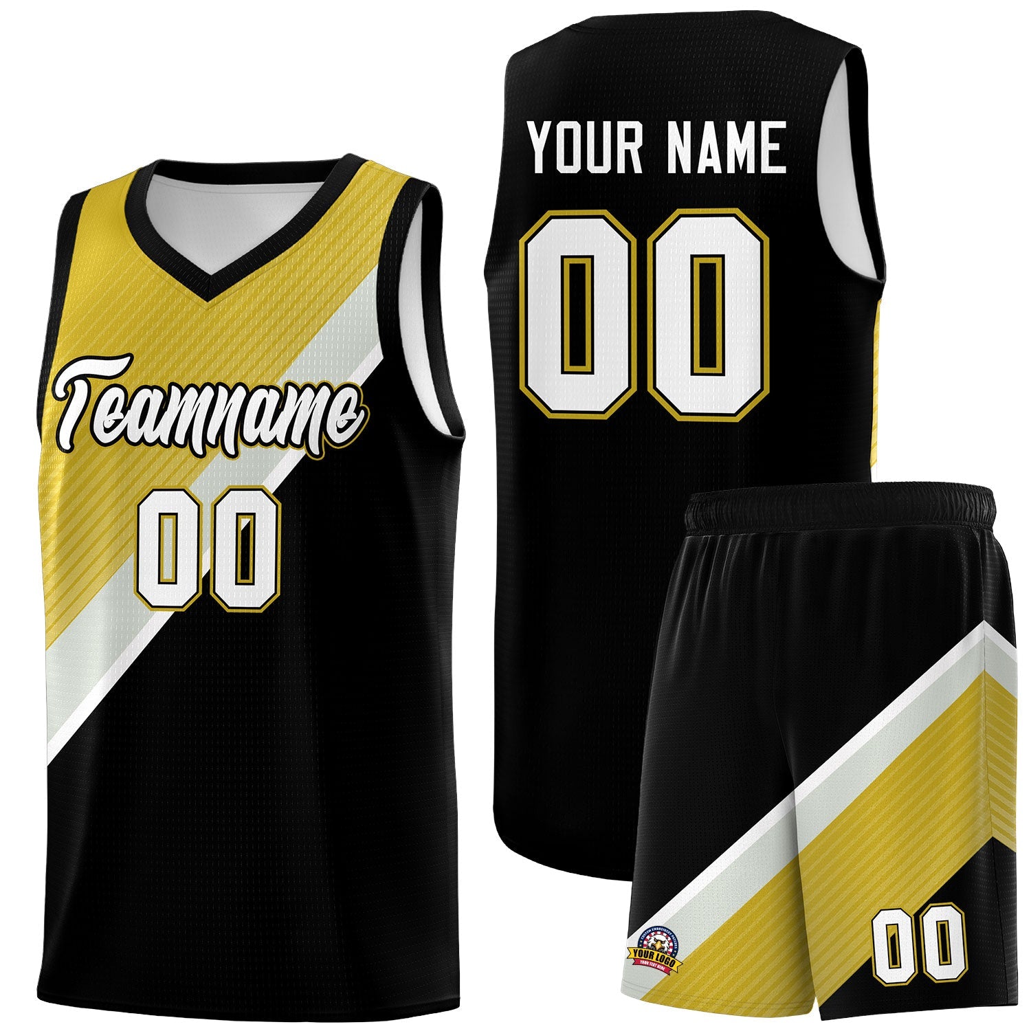 Custom Black Old Gold Gray Diagonal Stripes Color Block Sets Basketball Jersey | For Men,Perfect for Teams,Perfect for Coaches,Sublimation Printed,For Kid,For Youth | KXKSHOP