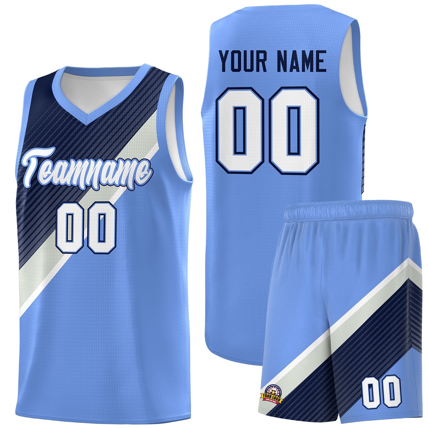 Custom Light Blue Navy Gray Diagonal Stripes Color Block Sets Basketball Jersey | For Men,Perfect for Teams,Perfect for Coaches,Sublimation Printed,For Kid,For Youth | KXKSHOP