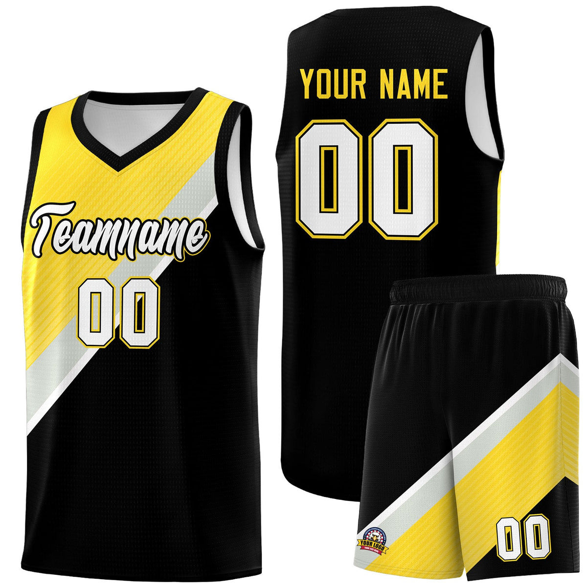 Custom Black Gold Gray Diagonal Stripes Color Block Sets Basketball Jersey | For Men,Perfect for Teams,Perfect for Coaches,Sublimation Printed,For Kid,For Youth | KXKSHOP