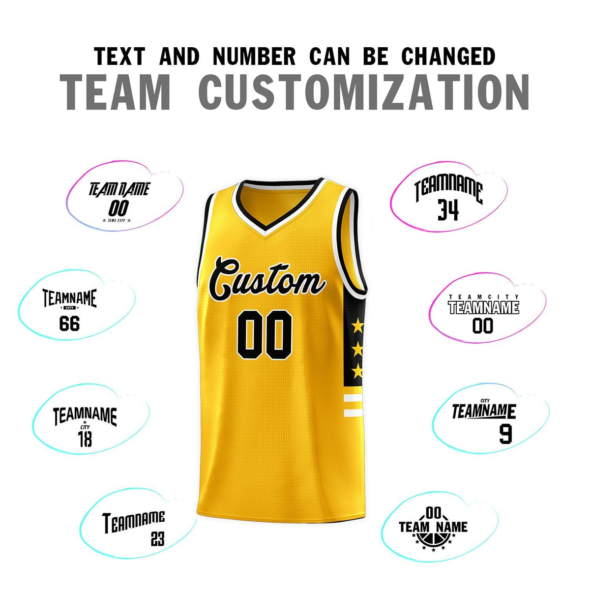 Custom Yellow Black-White Personalized Star Pattern Sports Uniform Basketball Jersey