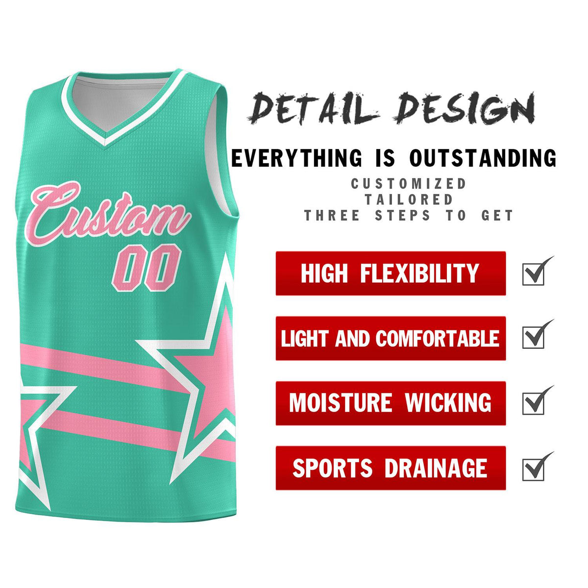 Custom Bright Green Basketball Kits With Light Pink Star Pattern And Double Lines
