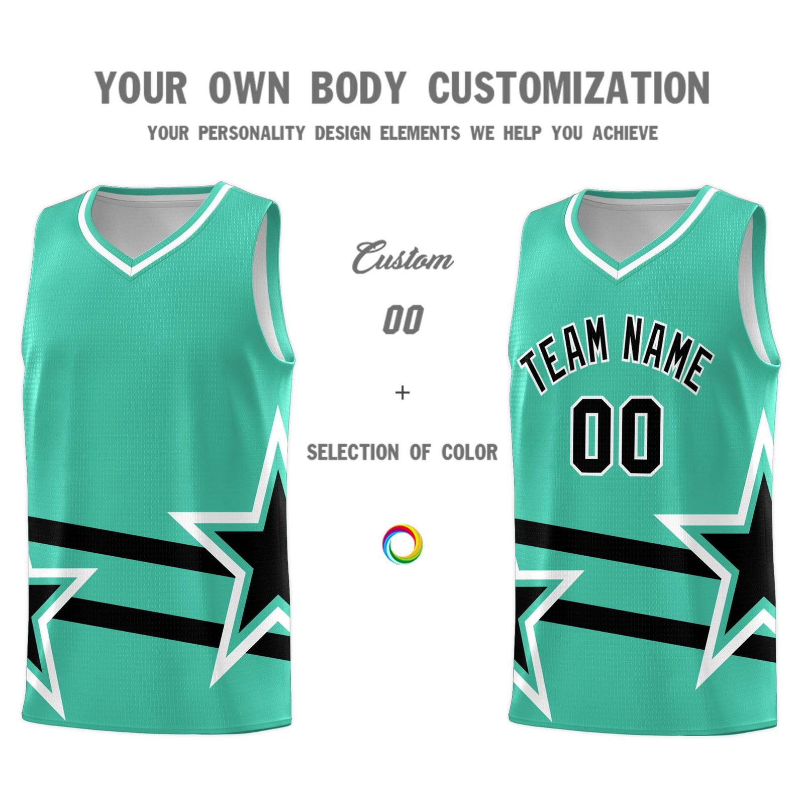 Custom Bright Green Basketball Kits With Black Star Pattern And Double Lines
