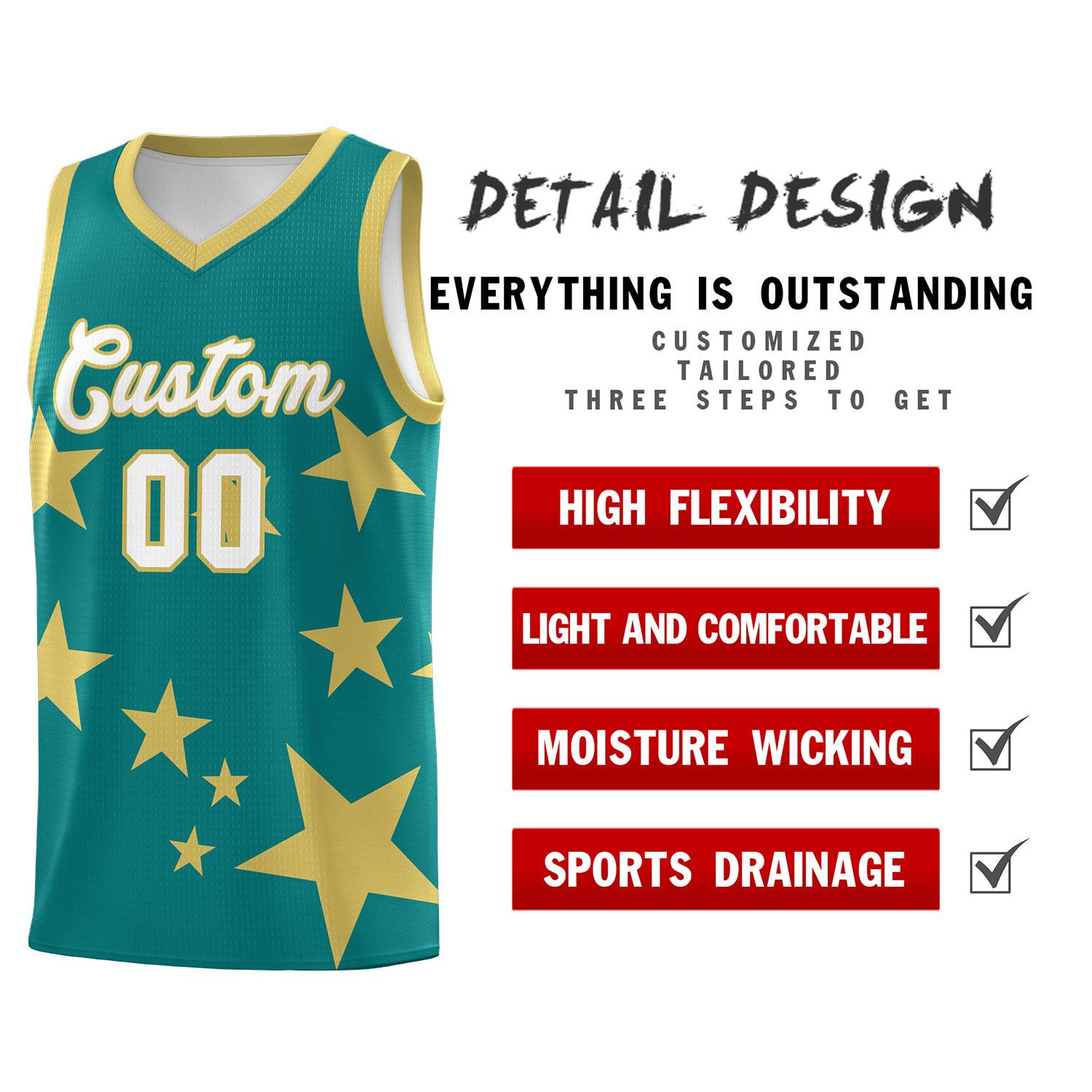 Custom Aqua Old Gold Graffiti Pattern Star Print Basketball Jersey Sets