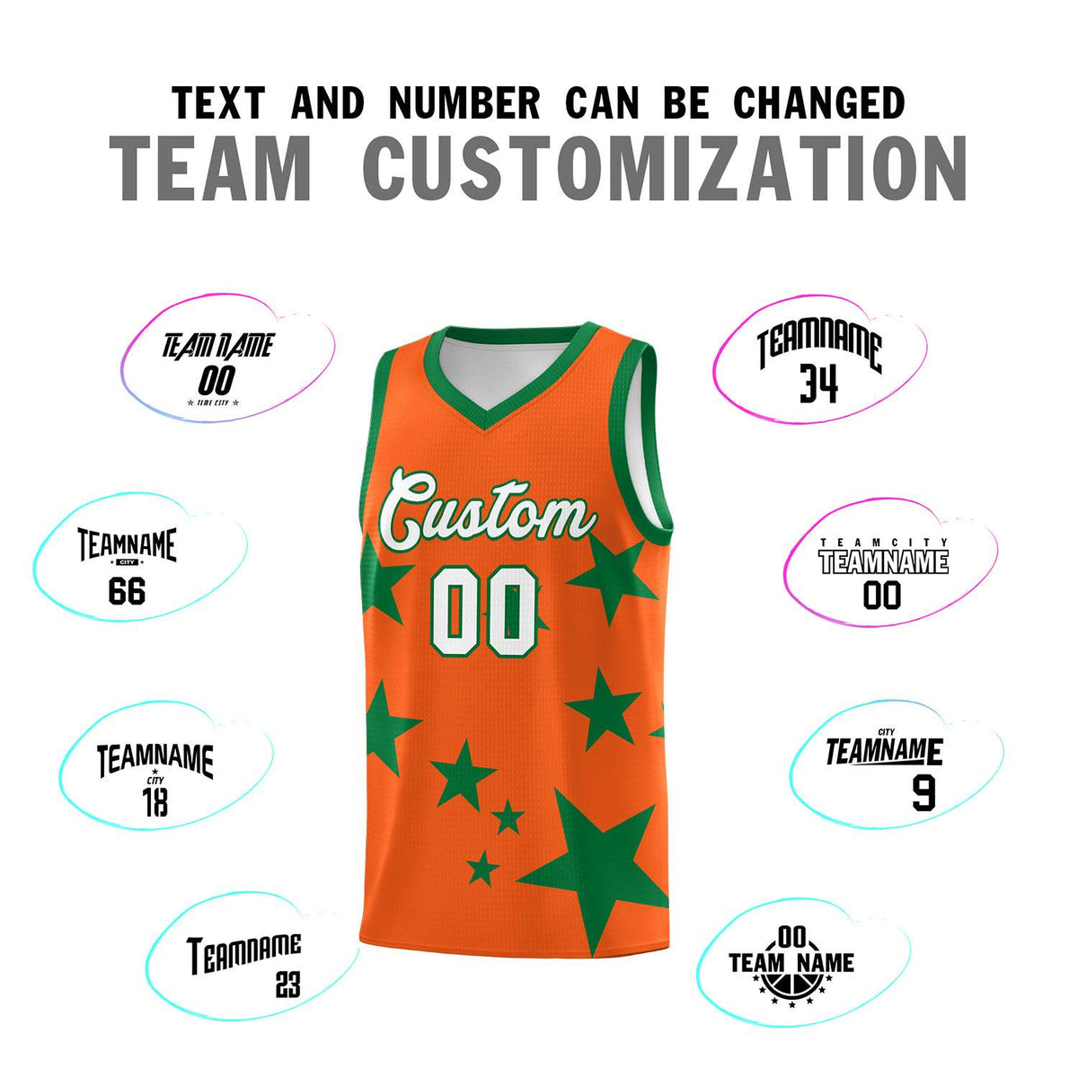 Custom Orange Kelly Green Graffiti Pattern Star Print Basketball Jersey Sets