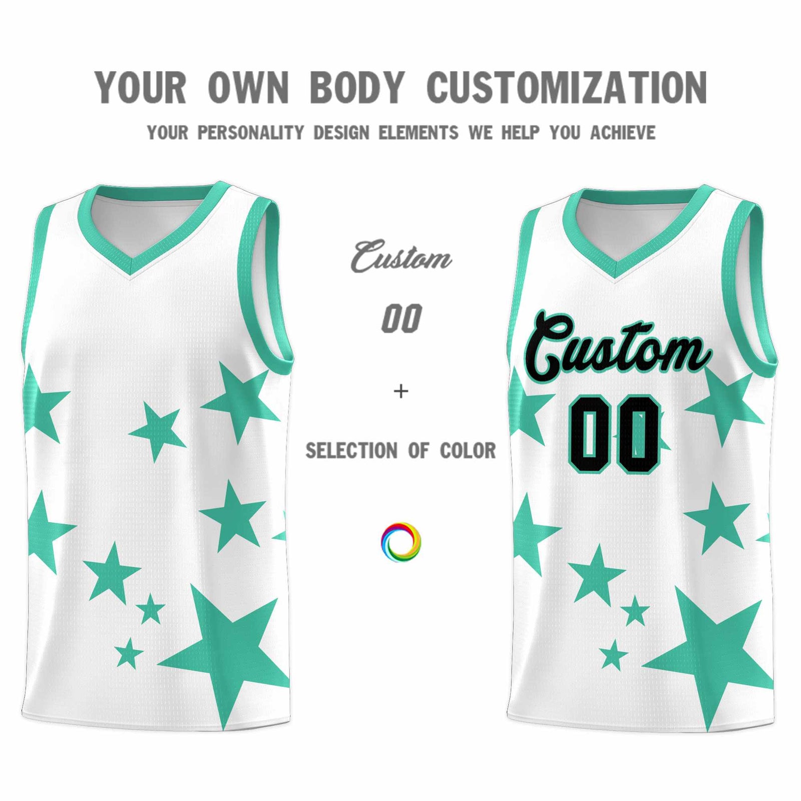 Custom White Bright Green Graffiti Pattern Star Print Basketball Jersey Sets