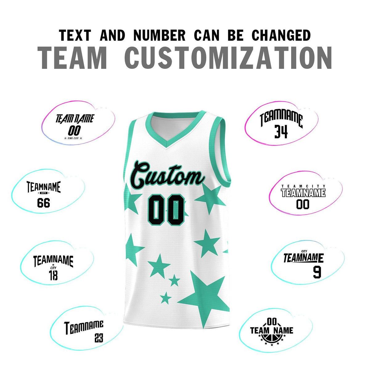 Custom White Bright Green Graffiti Pattern Star Print Basketball Jersey Sets