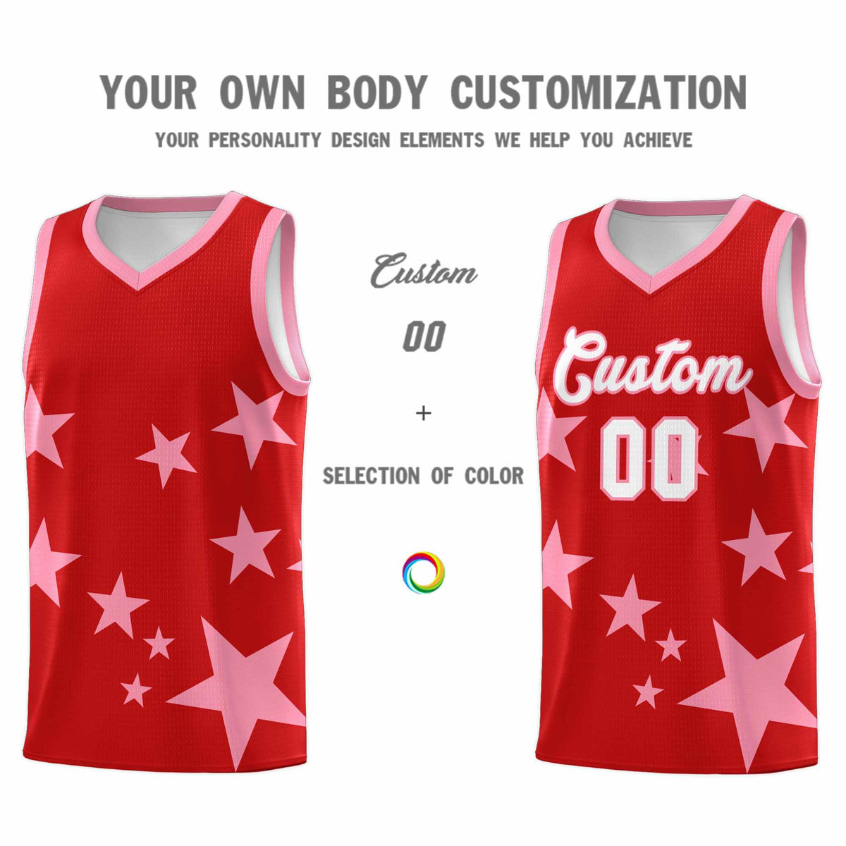 Custom Red Light Pink Graffiti Pattern Star Print Basketball Jersey Sets