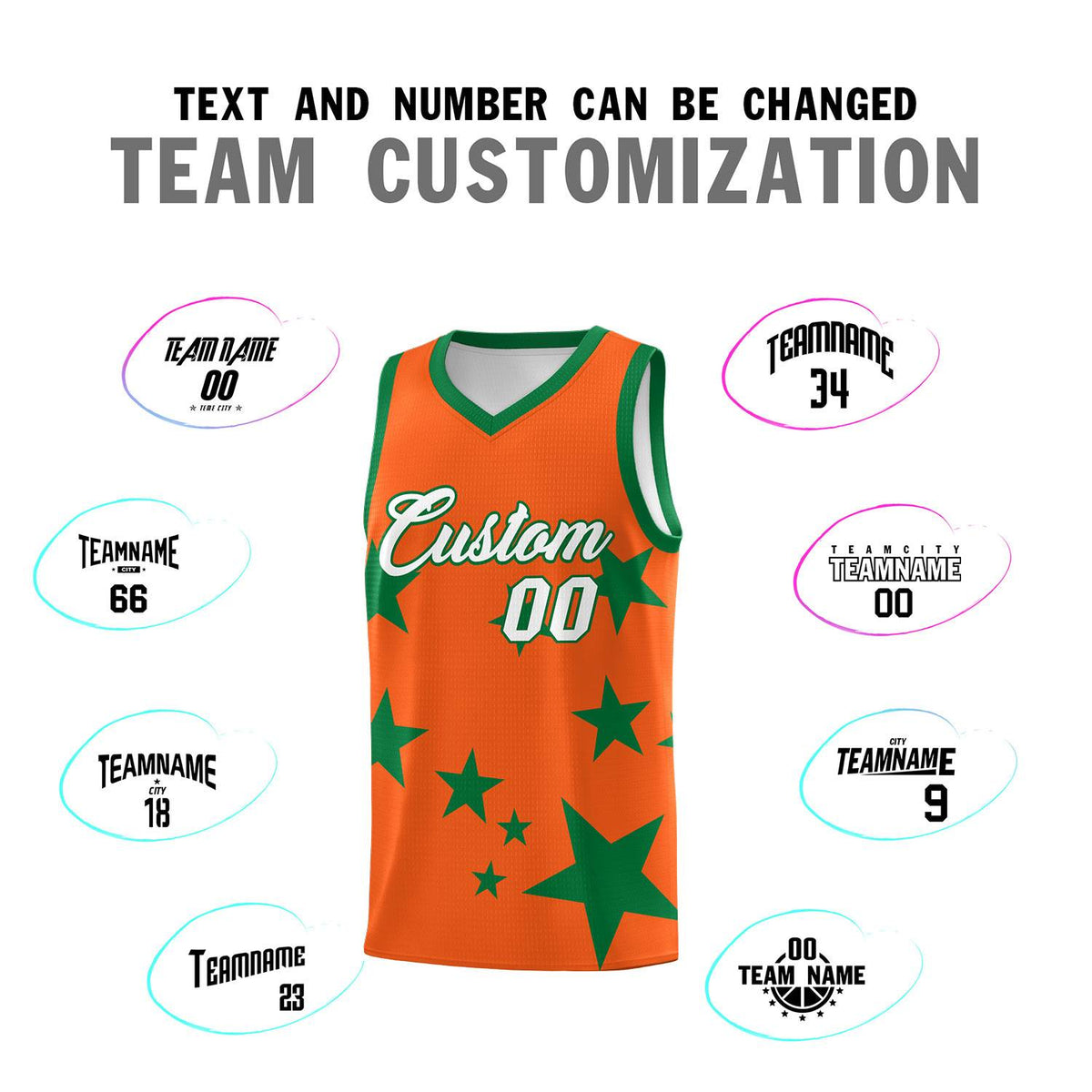 Custom Orange Kelly Green Graffiti Pattern Star Print Basketball Jersey Sets