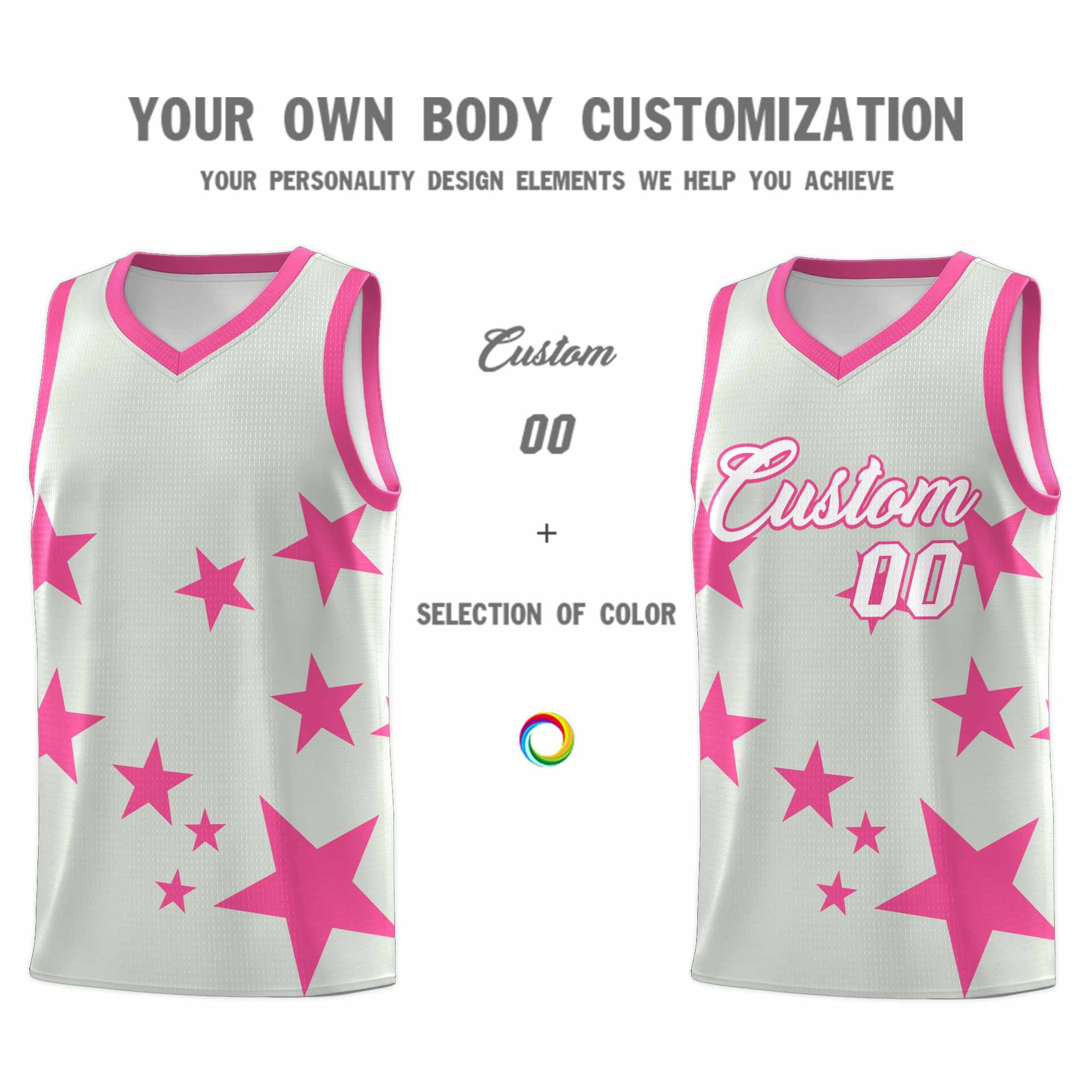 Custom Gray Pink Graffiti Pattern Star Print Basketball Jersey Sets