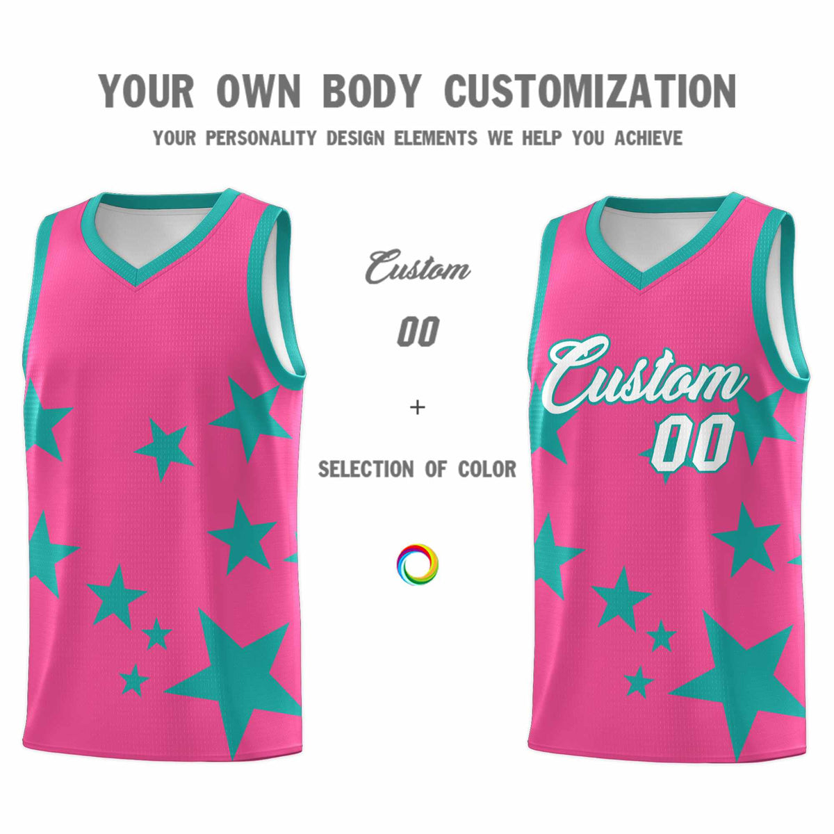 Custom Pink Aqua Graffiti Pattern Star Print Basketball Jersey Sets