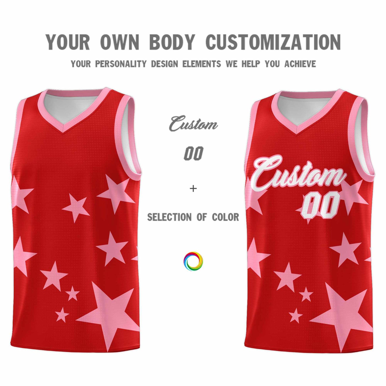Custom Red Light Pink Graffiti Pattern Star Print Basketball Jersey Sets