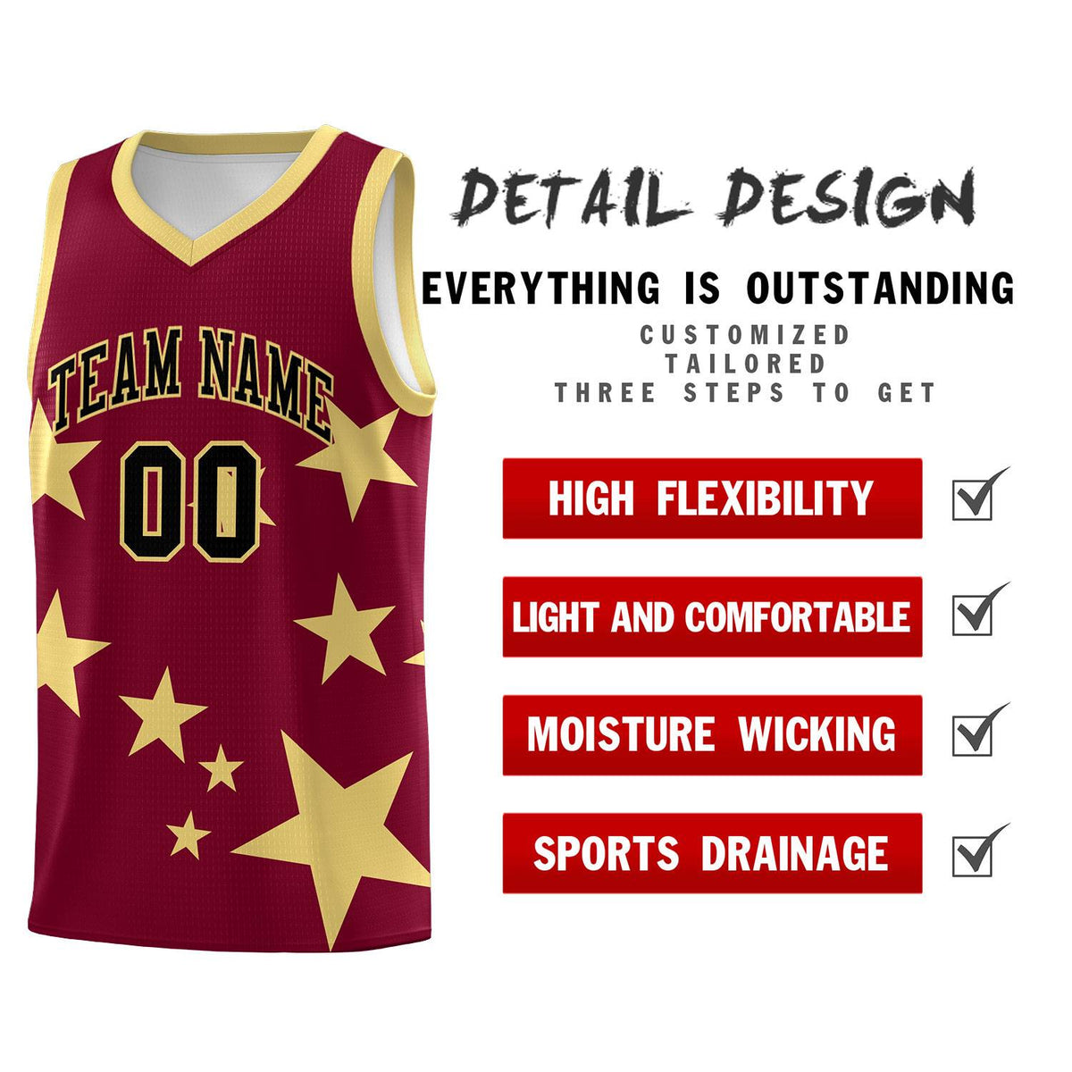 Custom Crimson Khaki Graffiti Pattern Star Print Basketball Jersey Sets