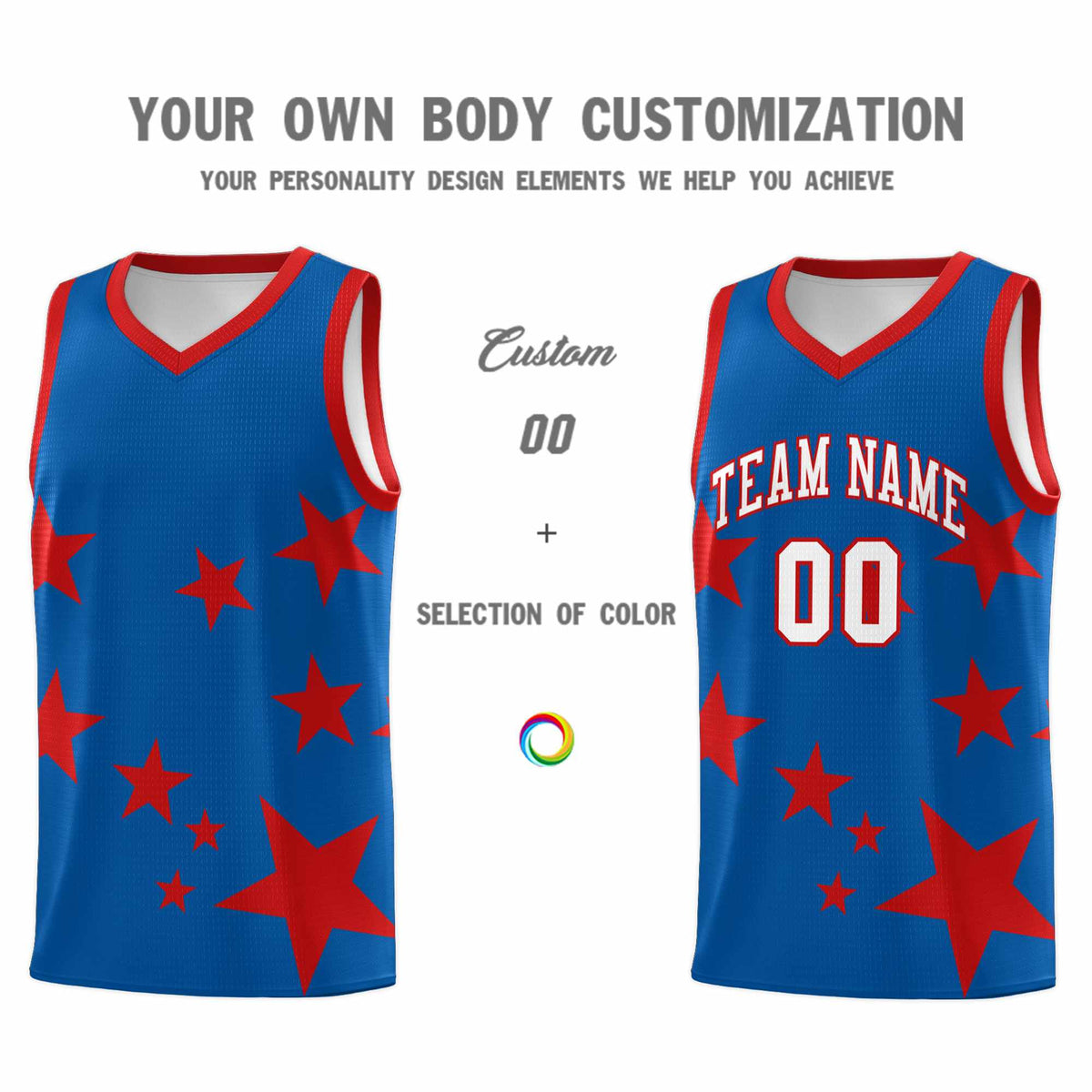 Custom Royal Red Graffiti Pattern Star Print Basketball Jersey Sets