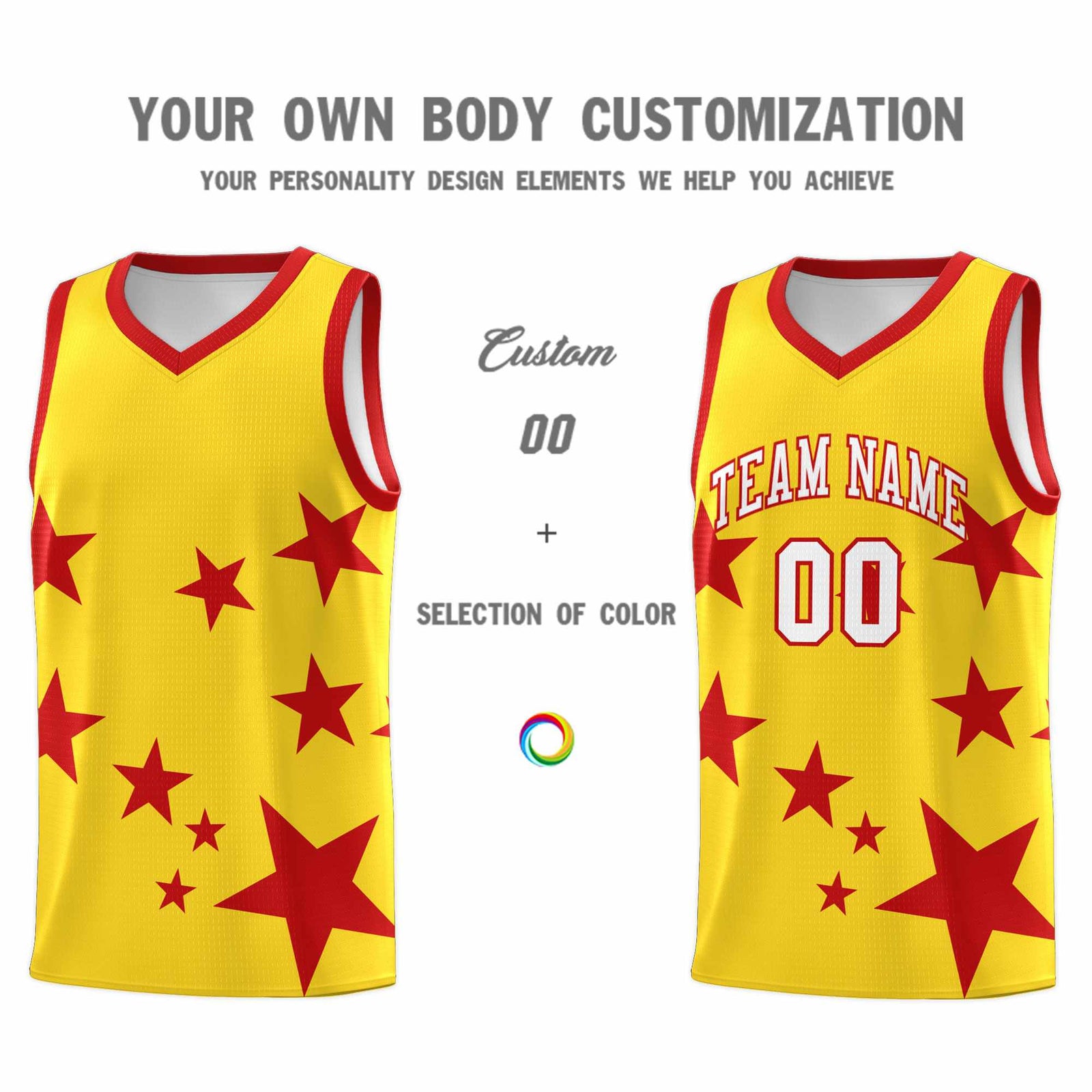 Custom Gold Red Graffiti Pattern Star Print Basketball Jersey Sets
