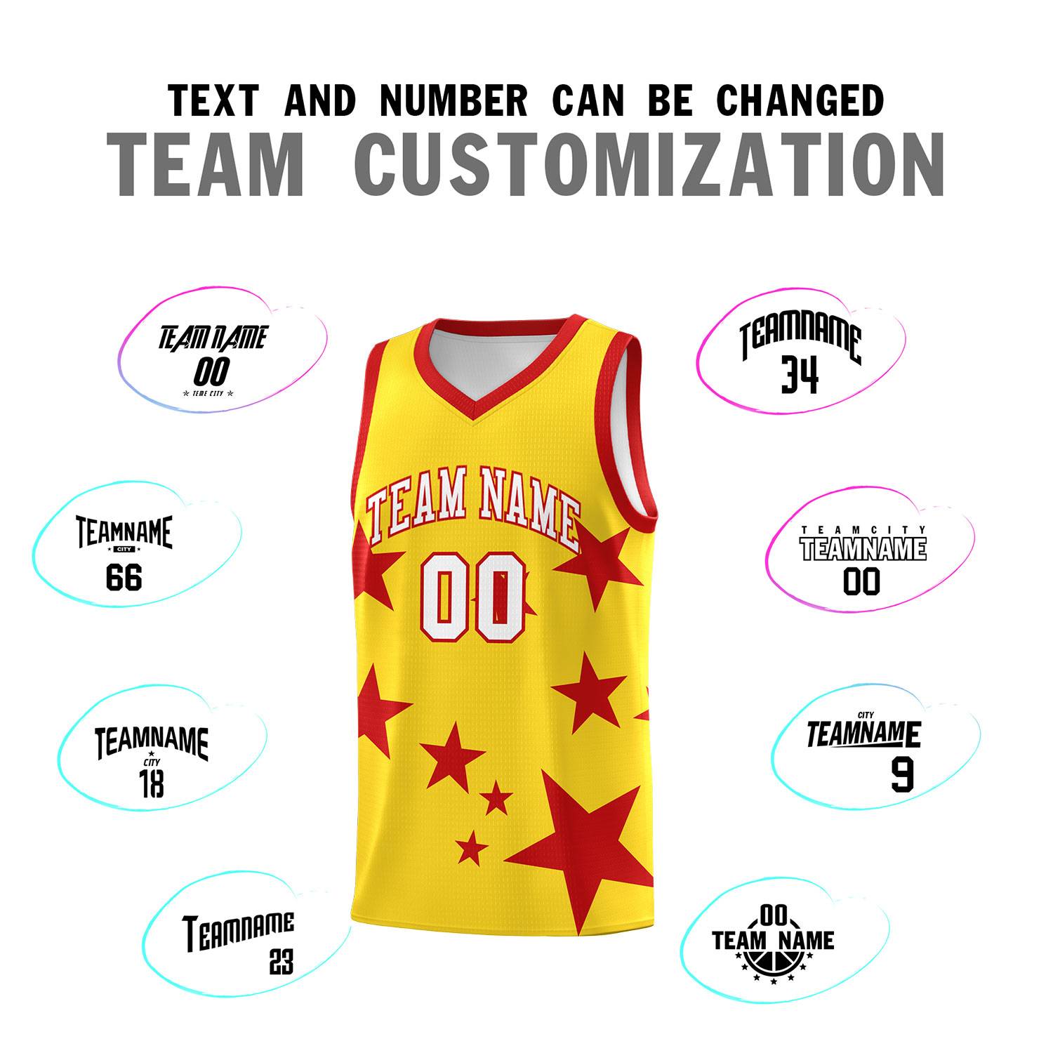 Custom Gold Red Graffiti Pattern Star Print Basketball Jersey Sets