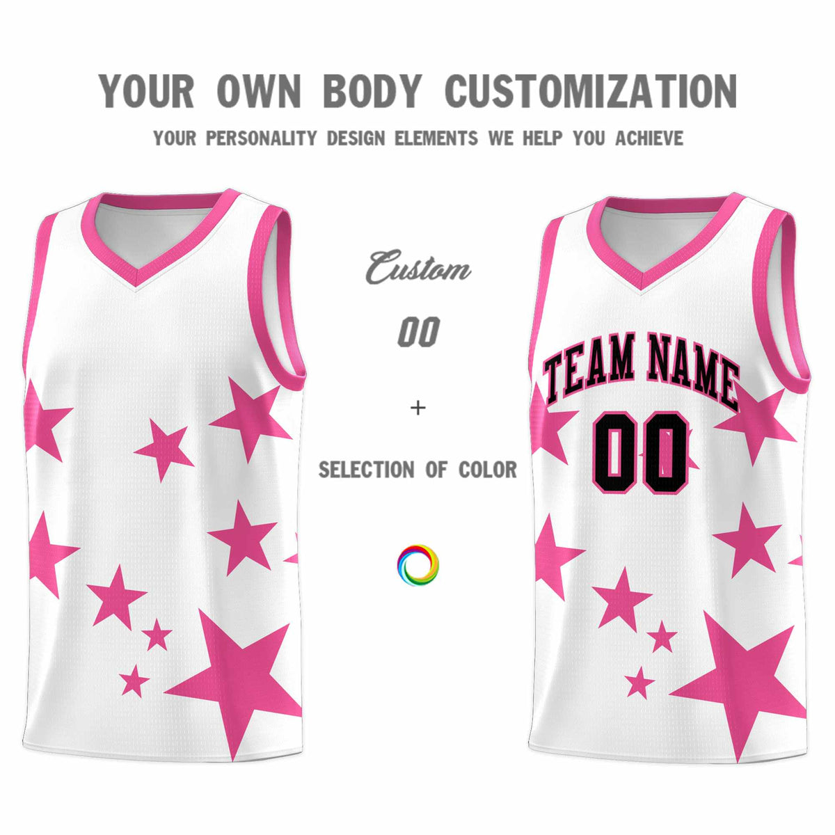 Custom White Pink Graffiti Pattern Star Print Basketball Jersey Sets