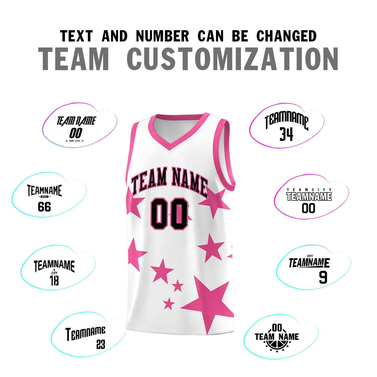 Custom White Pink Graffiti Pattern Star Print Basketball Jersey Sets