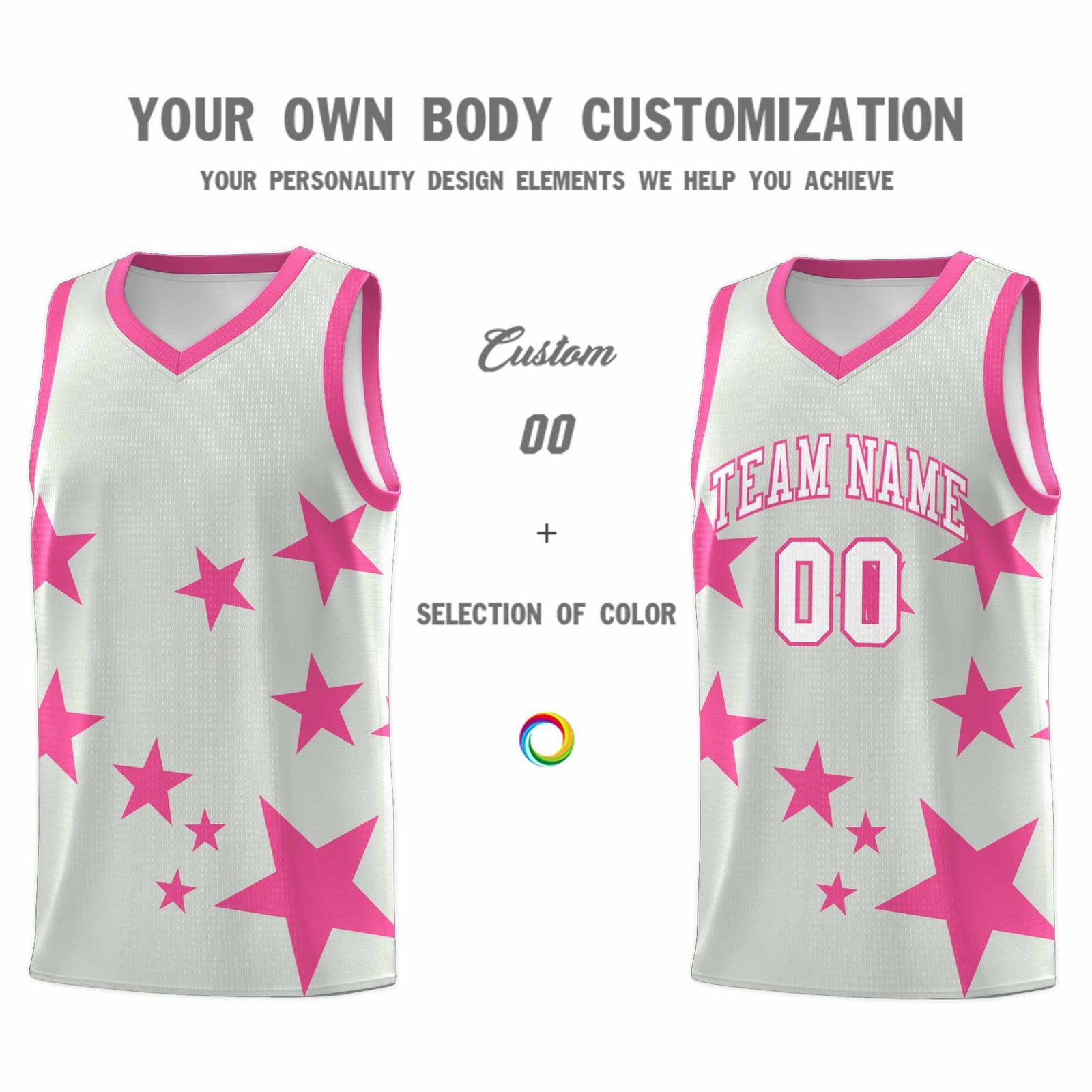 Custom Gray Pink Graffiti Pattern Star Print Basketball Jersey Sets
