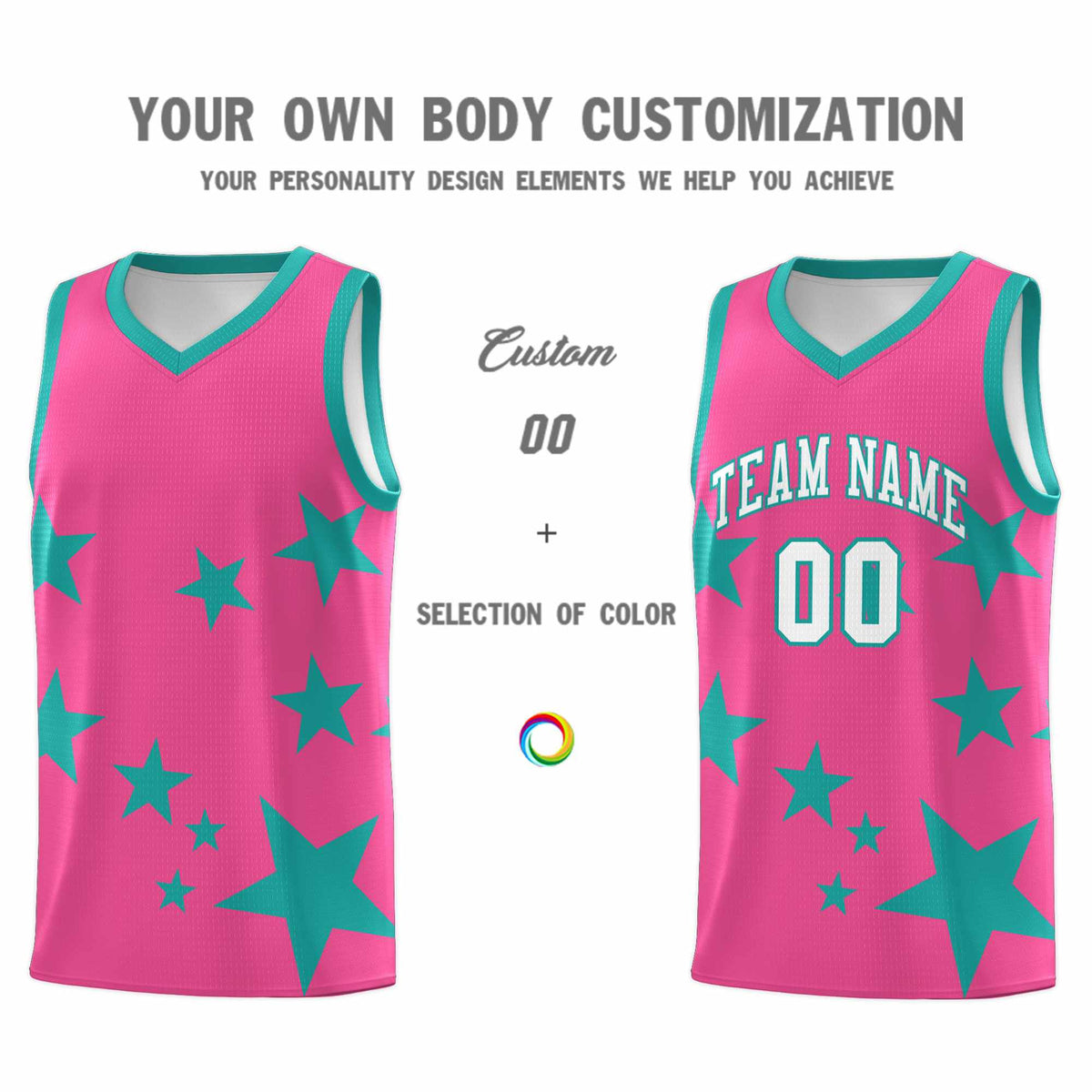 Custom Pink Aqua Graffiti Pattern Star Print Basketball Jersey Sets