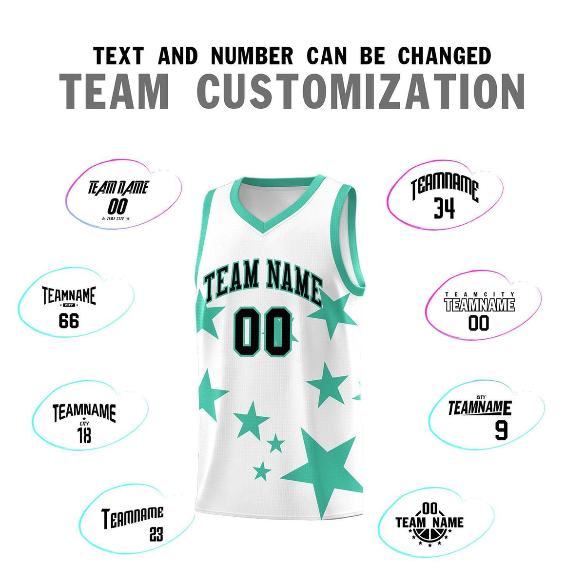 Custom White Bright Green Graffiti Pattern Star Print Basketball Jersey Sets