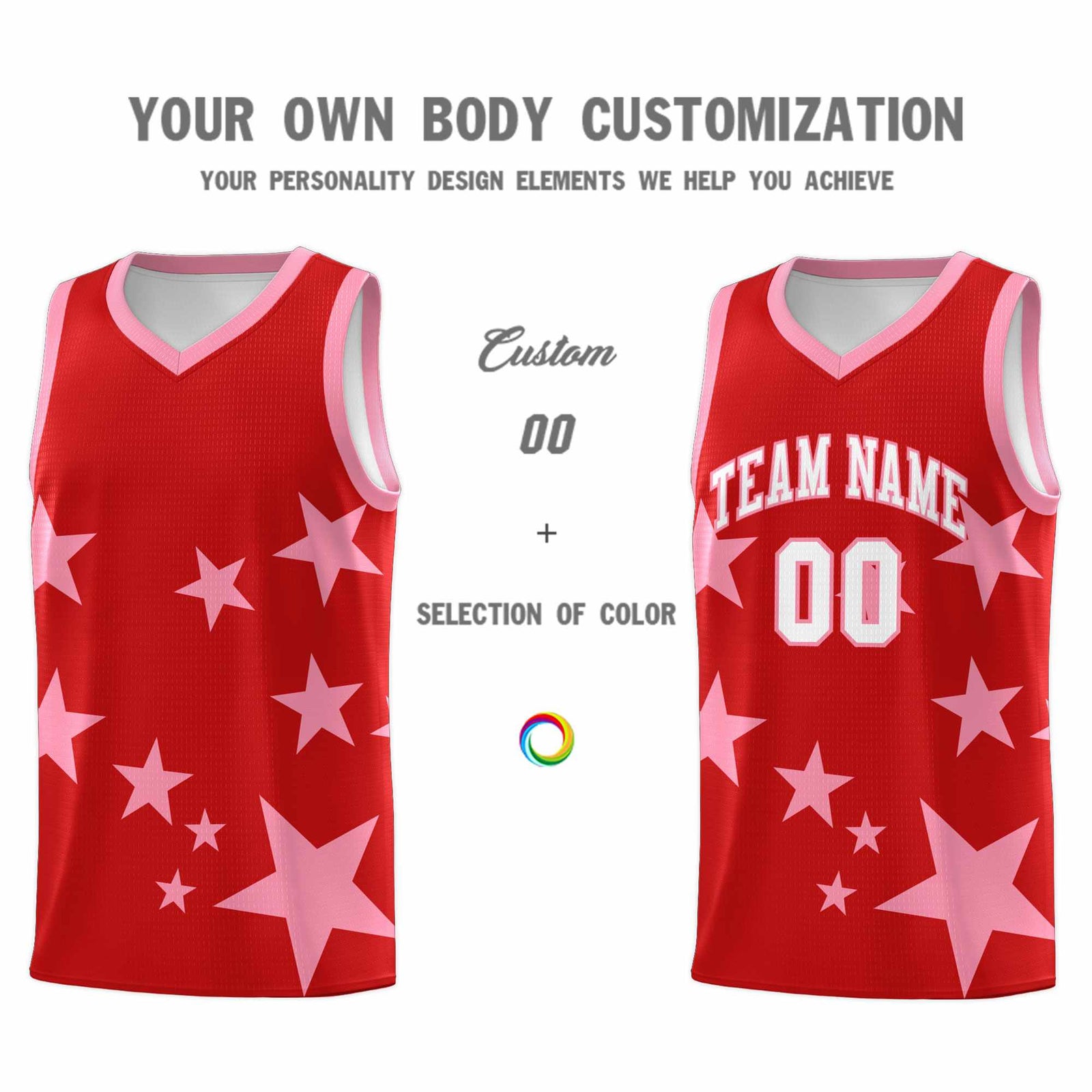 Custom Red Light Pink Graffiti Pattern Star Print Basketball Jersey Sets