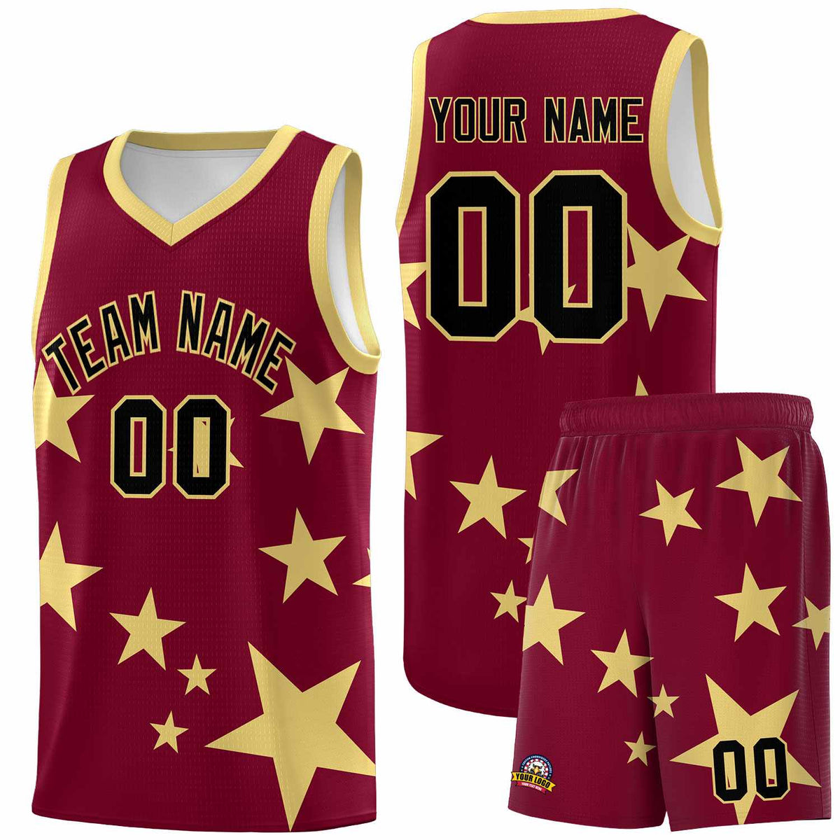 Custom Crimson Khaki Graffiti Pattern Star Print Basketball Jersey Sets